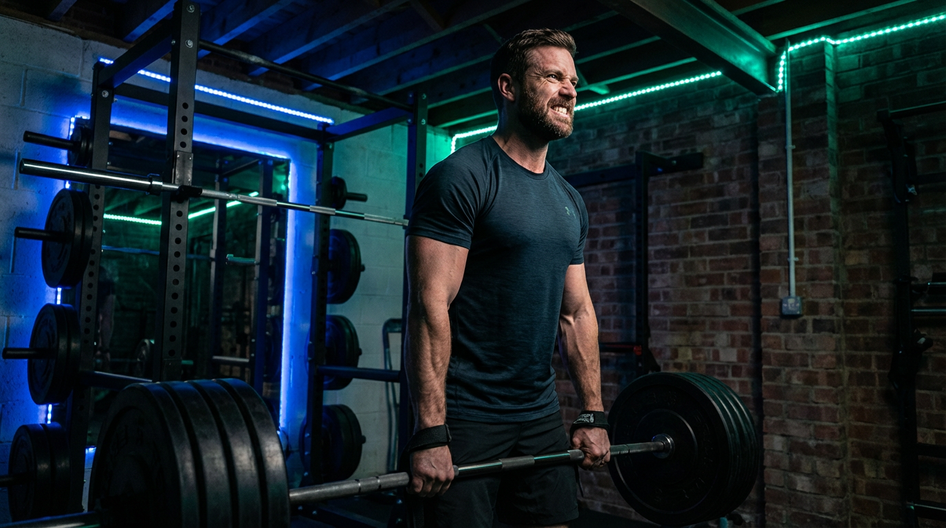 Autonomous man achieving peak physical fitness