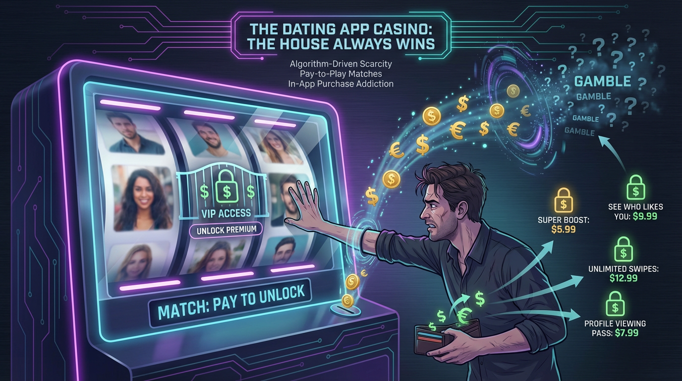 Visualization of dating app algorithm manipulation with casino elements