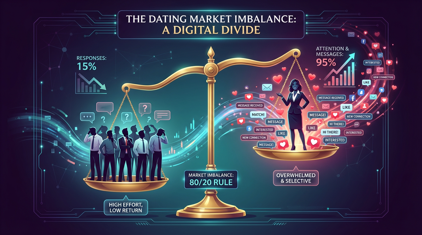 Visualization of severe dating market imbalance showing attention disparity between genders