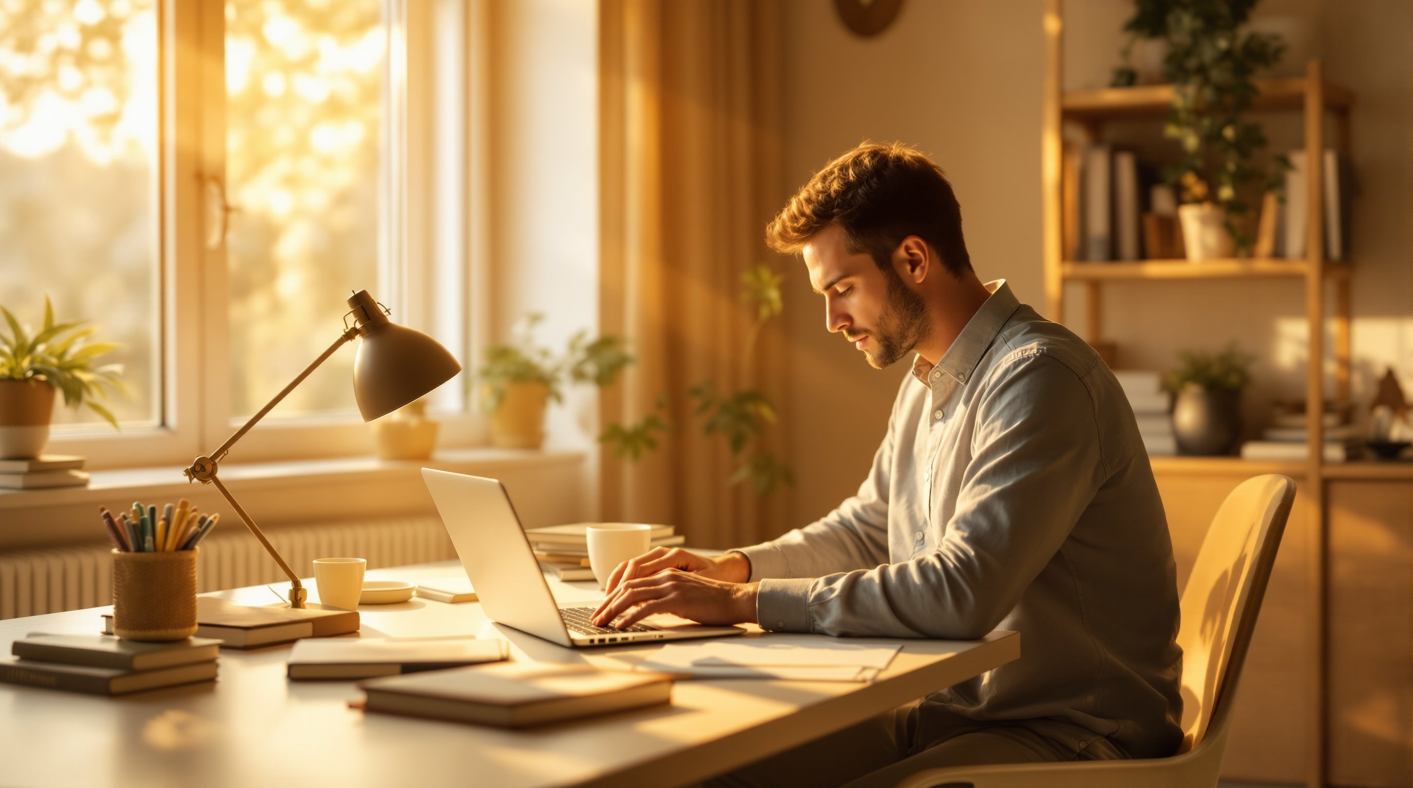Man in peaceful focused work state achieving flow