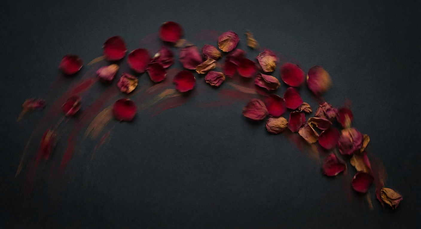 Abstract visualization of relationship effort declining over time like falling rose petals