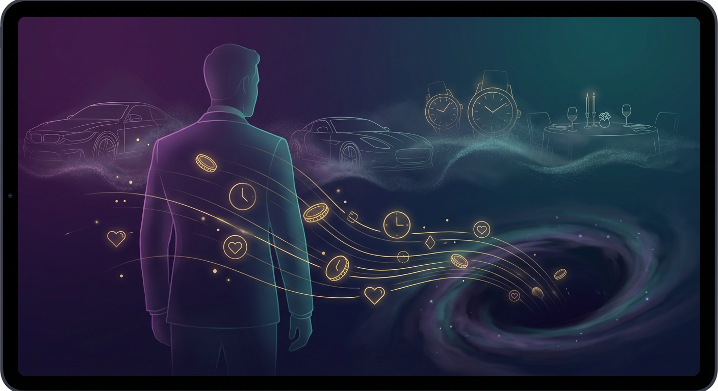 Abstract visualization of the hypergamy tax draining resources from an ambitious man