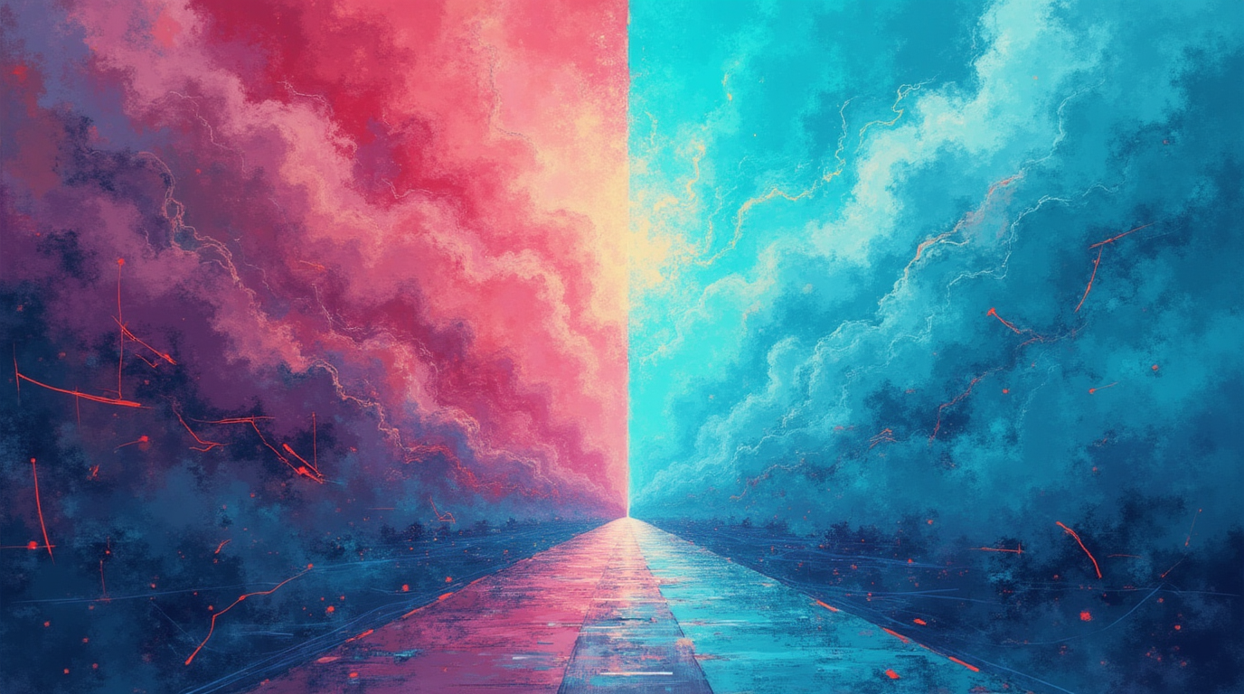 Abstract art showing two paths - chaos versus clarity and rational thinking