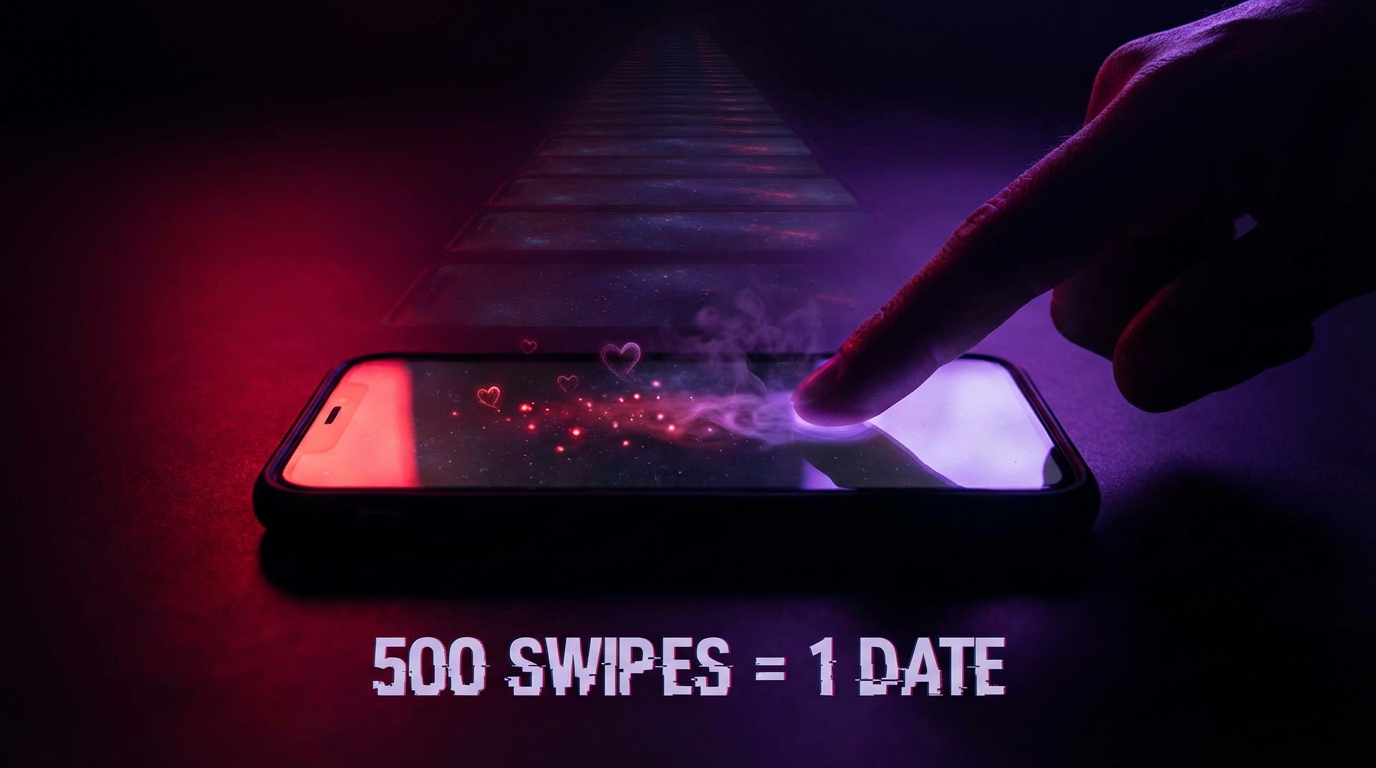 Finger swiping infinitely on phone screen extending to infinity - visualization of endless rejection cycle