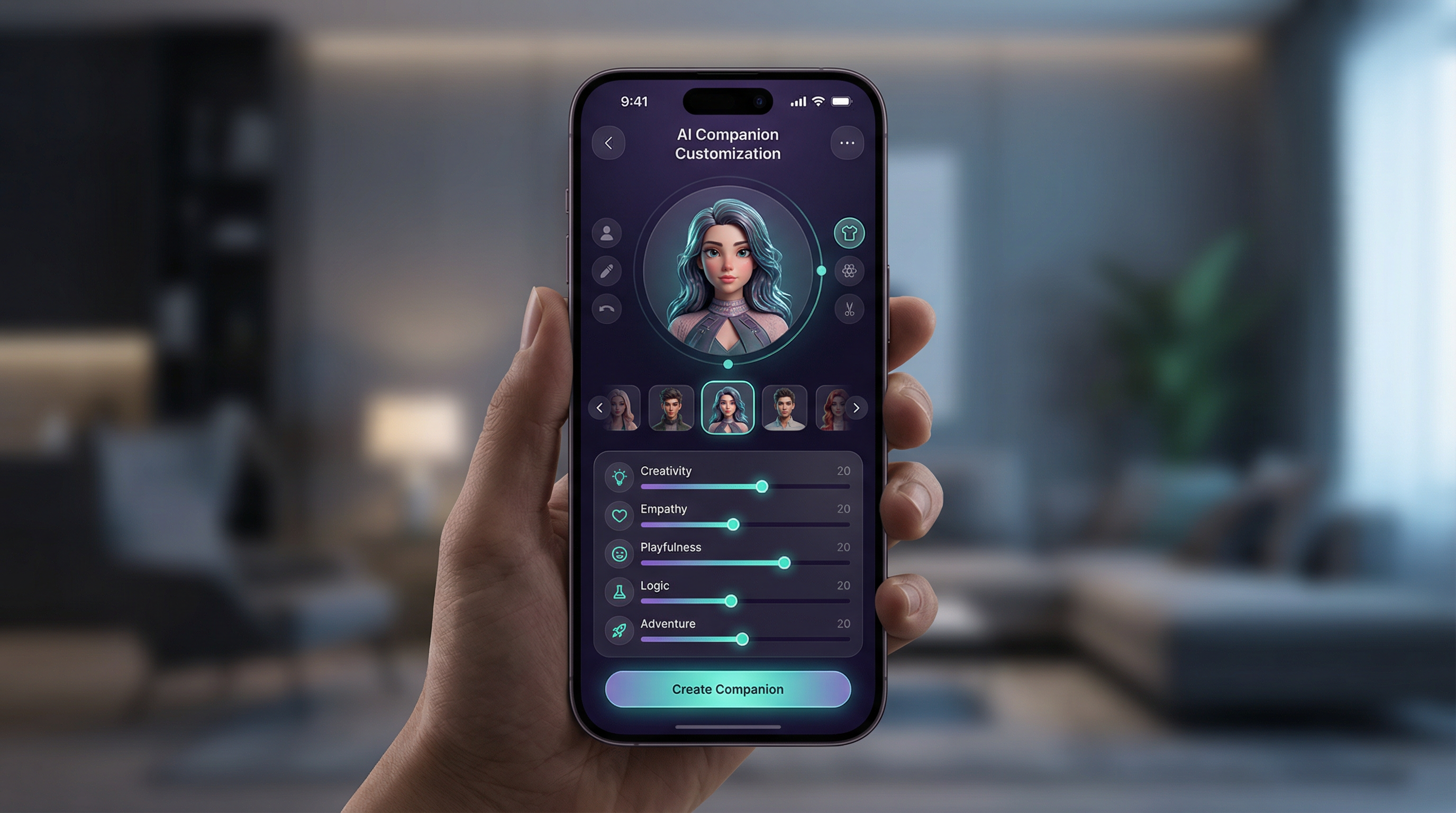 Fantasy AI Character Selection and Customization Interface